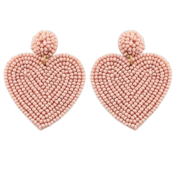Handmade Large Pink Heart Beaded Earrings Bead Hearts Cute Statement Jewelry New - Picture 2 of 7